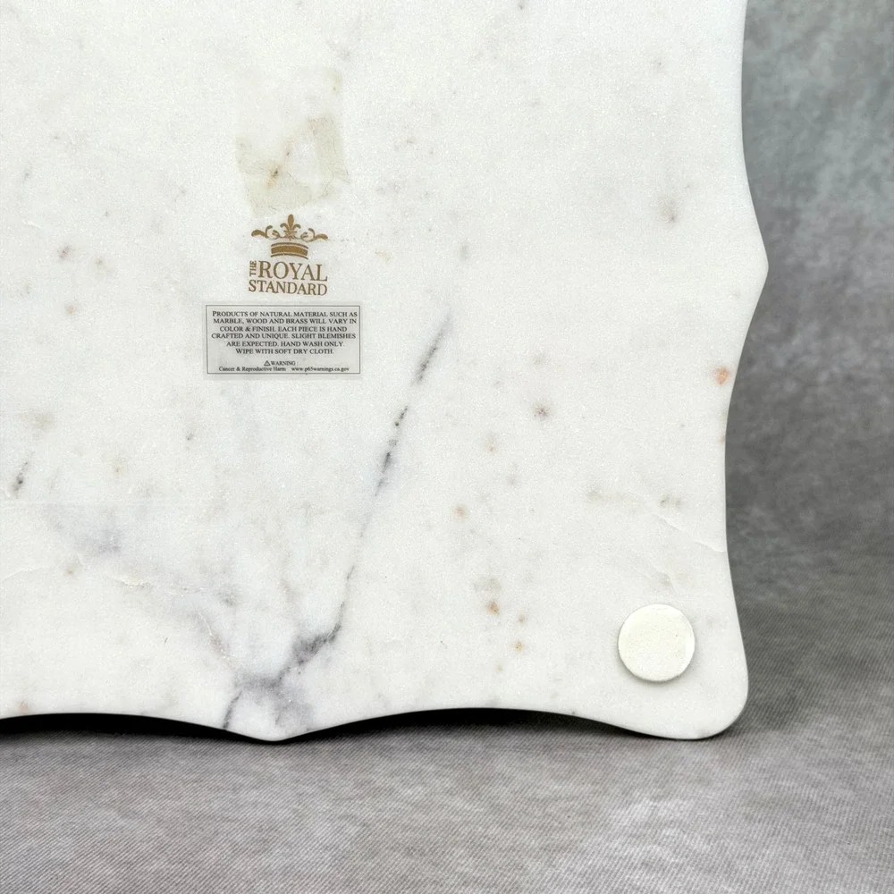 The Royal Standard White Marble Arkansas Brass Inlay Scalloped Cheese Board